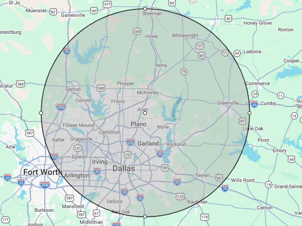 Service area map for Professional Property Inspection
